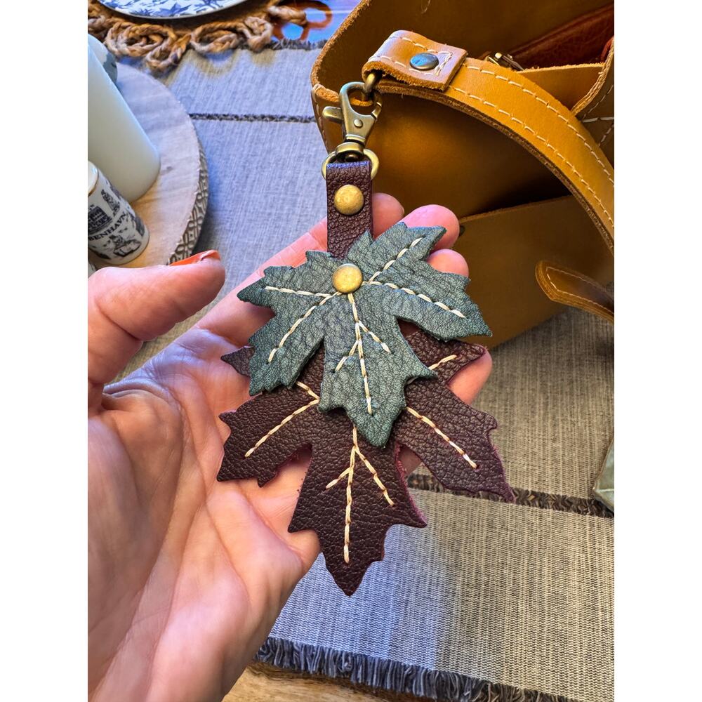 Portland Leather Maple Leaf Bag Charm NEW 2026 Blue Purple Bag Charm - Picture 2 of 4